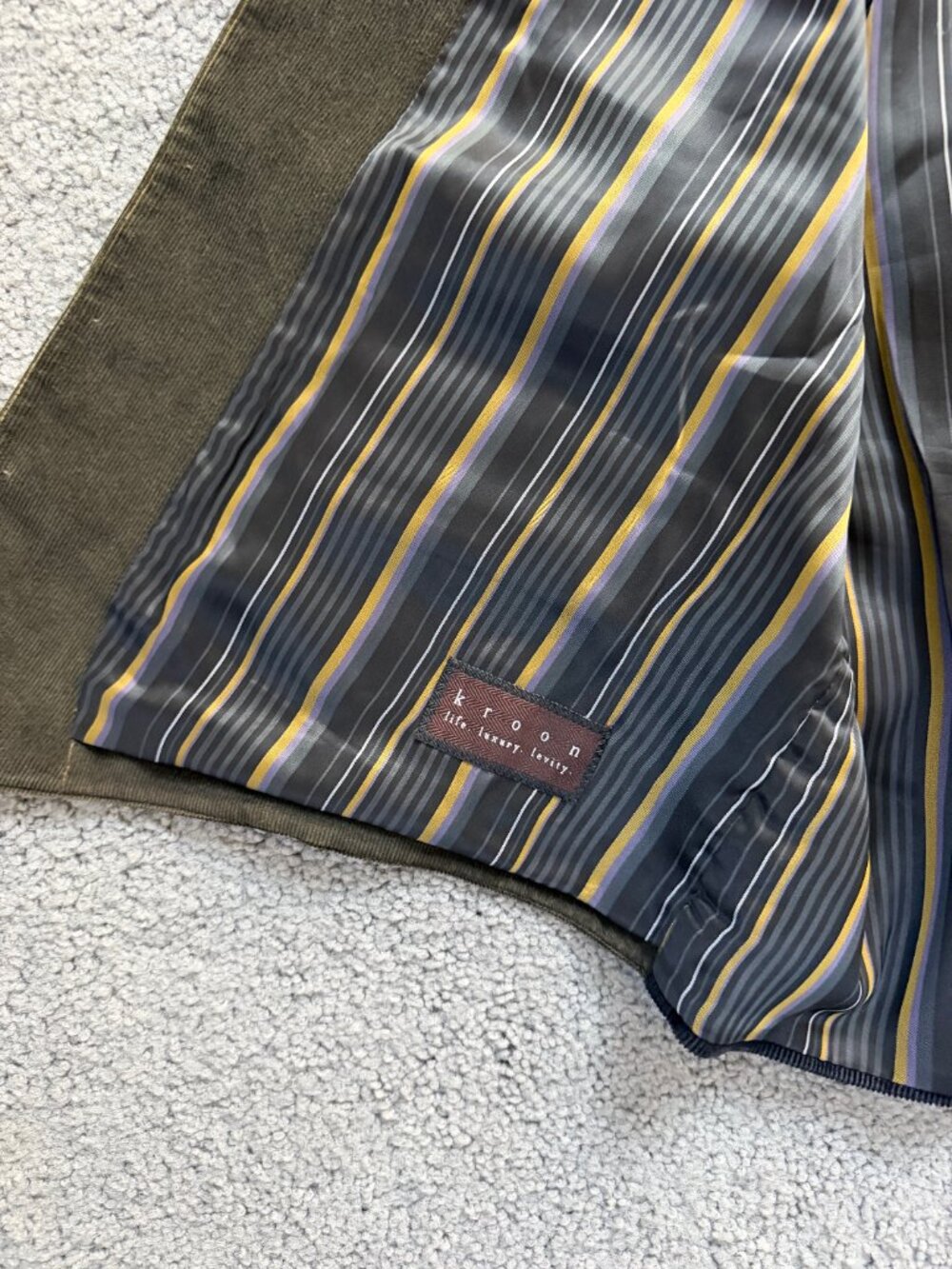 Kroon Olive Green Corduroy Waistcoat Vest Stripe Satin Lining Men's Size - Picture 8 of 16